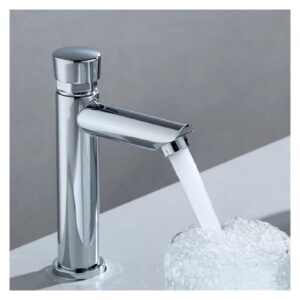 KXFXQTOT Self-Closing Faucet Chrome Water-Saving Bathroom Basin Cold Water delay Button Home Kitchen (Color : Short A)