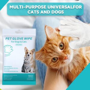 Dog and Cat Cleaning Gloves, Cleaning and Deodorizing Grooming Gloves, Dog and Cat Fur Face, Ears, Eyes, Paws Cleaner, Pet Grooming Wipes, Nourishing Fur, for Daily Care and Travel, No Rinse (6 Pcs)