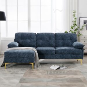 Apicizon 82" Sectional Sofa Cloud Couches, Modern L-Shaped Sofa Chaise Sleeper for Living Room, Convertible Sofa Couch with Cushion for Apartment, Blue Chenille