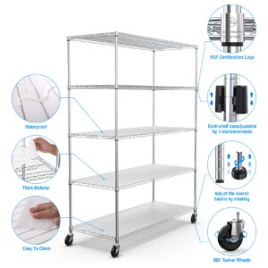 Ufurpie 5 Tier Wire Shelving Unit 7500lbs Capacity NSF Metal Shelf, Heavy Duty Adjustable Shelf Liners Storage Rack for Commercial Grade Utility Steel Rolling Shelving, 82" H X 60" L X 24" D