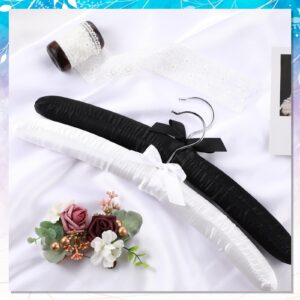 Beeveer 2 Pack 15 Inch Satin Padded Hangers Bride Groom Hanger Wedding Hangers Wedding Dress Suit Hanger White and Black No Shoulder Bump Hangers Wedding Party Suplies