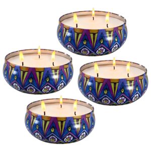 citronella candles 4 pack 56oz in total, outdoor large candles 3-wick burning for 300 hours, hand poured non-toxic citronella candles suitable for garden, patio, camping, picnic and barbecue