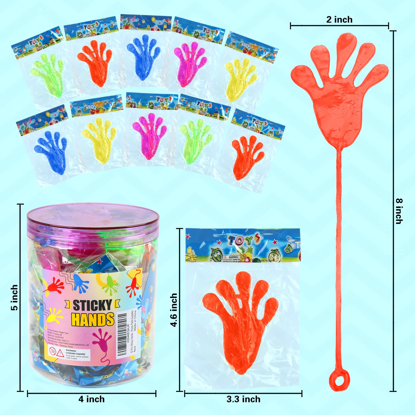 52 pcs Sticky Hands, Party Favors for Kids 4-8 8-12 Goodie Bag Stuffers Treasure Box Prizes Mini Stretchy Hands Fidget Toys Adults Party Supplies Birthday Gifts for Boys Girls Teens