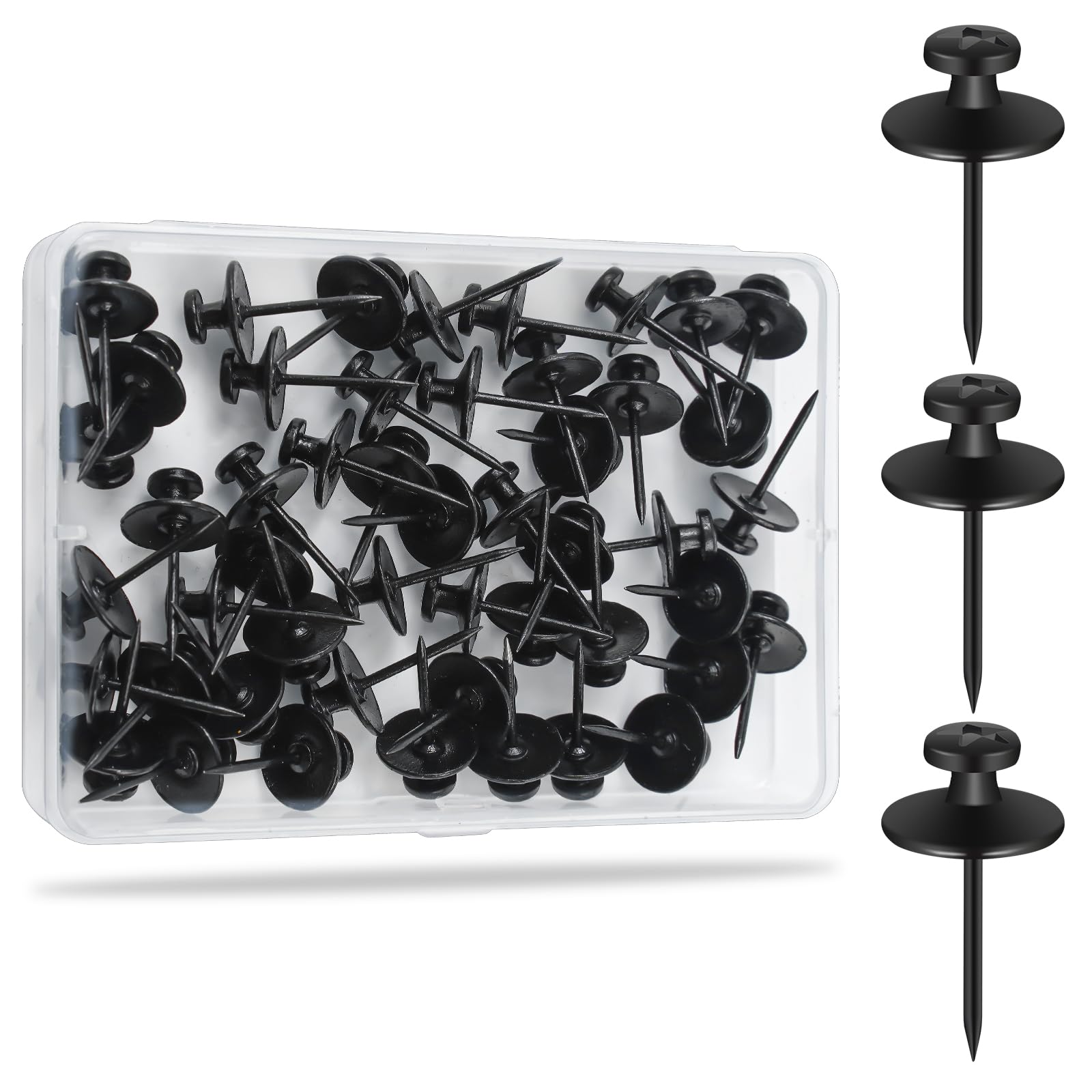 KURUI 60Pcs Double Headed Nails for Hanging Pictures, Wall Hangers Without Nails, Thumb Tacks for Wall, Renter Friendly Decor Push Pins for Tapestry Frame Art Picture, Key Holder Wall Mount-Black