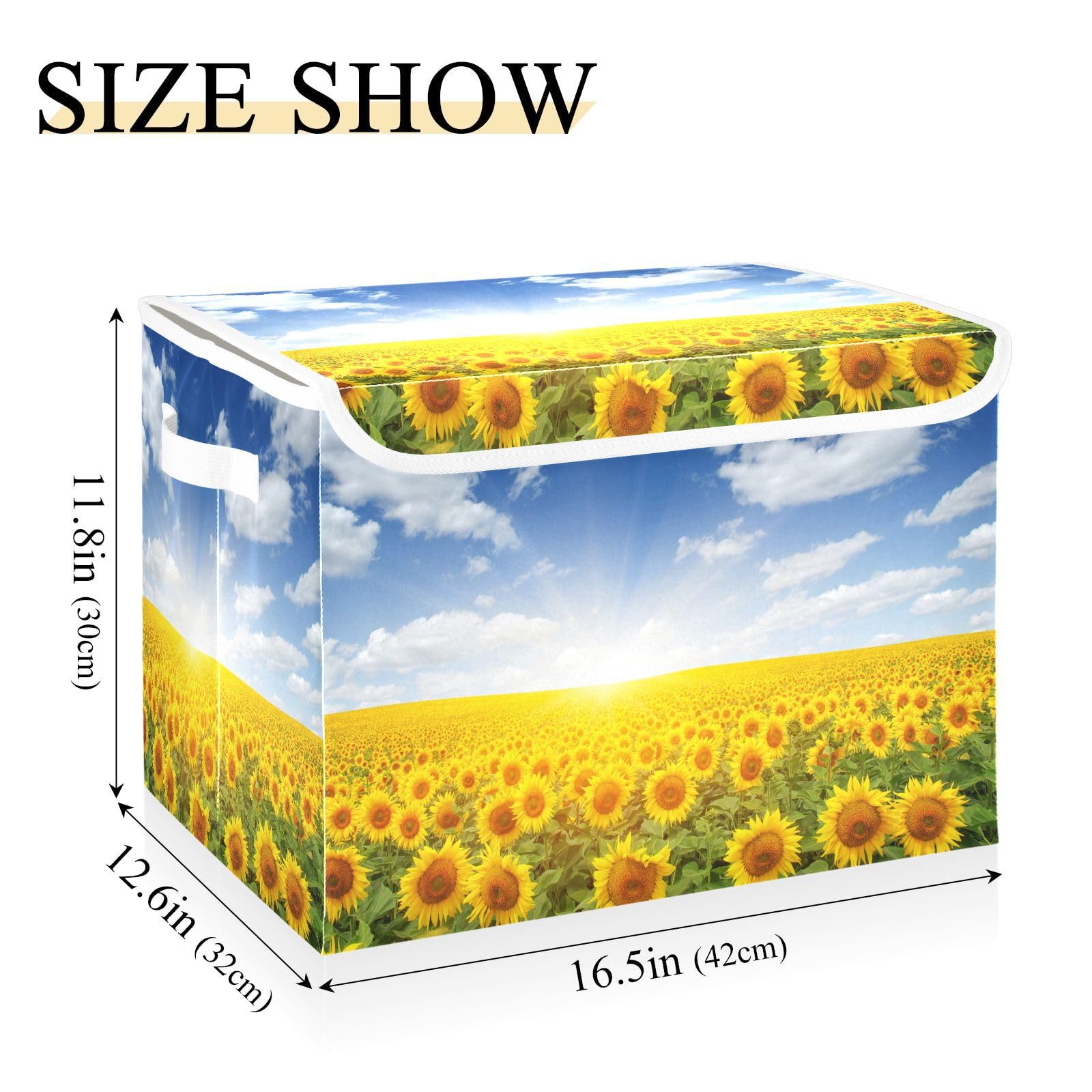 DIGTIA Storage Bins with Lids Meadow Sunflowers Foldable Storage Boxes with Handles Sunrise Blue Sky Large Storage Basket Collapsible Organizer Containers for Closet Home Bedroom Office