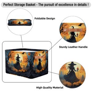 Halloween Witch Moon Bat Foldable Storage Basket Bin Large Fabric Kids Toys Storage Cube Box with Handles Collapsible Closet Shelf Cloth Organizer Basket for Nursery Bedroom Shelves Laundry