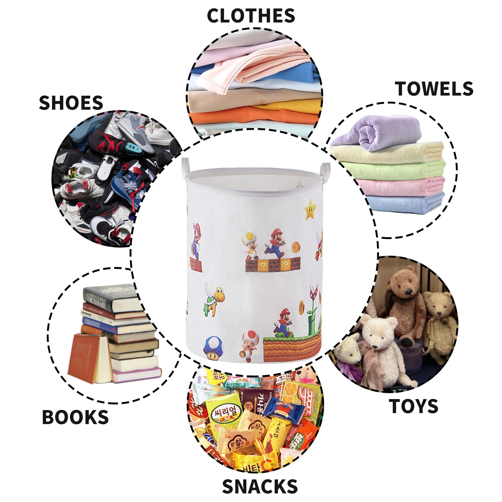 Super Basket,Nursery Bedroom Decor,Baby Laundry Large Hamper Foldable With Waterproof Pe Coating,Brothers Dirty Clothes Basket for Kids,Boys and Girls Birthday Gifts,Bathroom Set,Toy Bin (white)