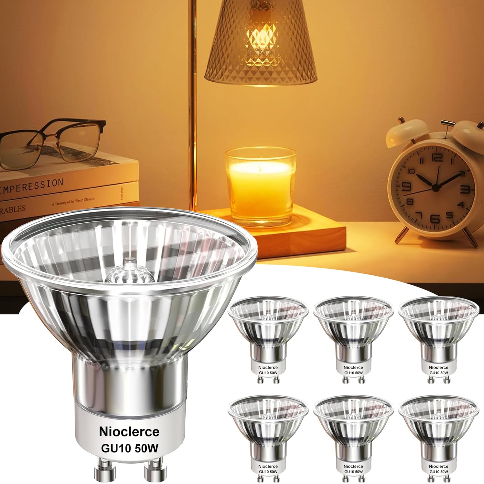 Nioclerce GU10+C 120V 50W Bulb - MR16 GU10 Base Bulbs Warm White GU10 Halogen 50W Bulbs, GU10 Dimmable Bulb High Output 500LM, Long Lasting 50 Watt GU10 Bulbs for Candle Warmer, Track Lighting