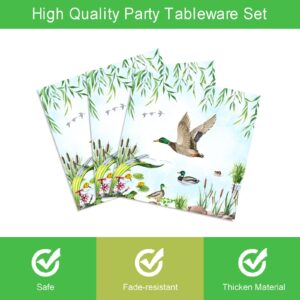 96 Pcs Mallard Duck Party Plates and Napkins Party Supplies One Lucky Duck Tableware Set Duck Hunting Birthday Party Decorations Favors for Duck Hunter Baby Shower Serves 24