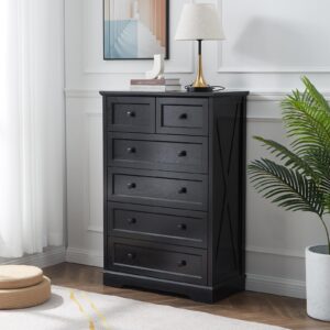 ldttcuk 6 drawer dresser, farmhouse dresser chest of drawer for bedroom, 48 inch tall dresser, wood storage chest of drawers storage cabinet for living room, entryway, hallway, black