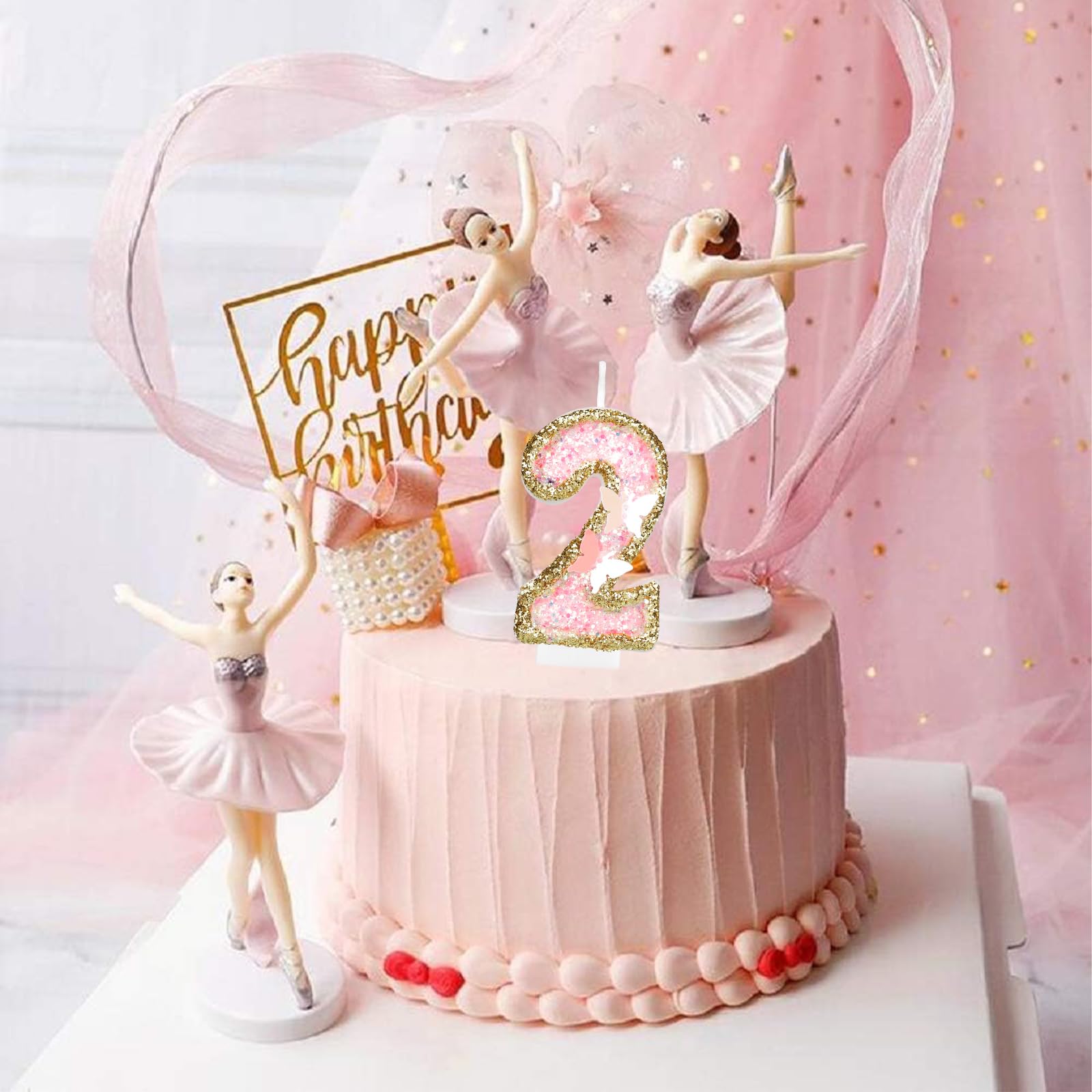 iNINGER Birthday Candle,Butterfly 16th Birthday Party Decorations for Women/Girl,Gold Pink Birthday Number 16 Candle,2.75" Large Glitter Birthday Candles Wedding Cake Topper Anniversary Party Decor