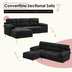 Apicizon 82" Black Sectional Sofa Cloud Couches, Modern L-Shaped Sofa Chaise Sleeper for Living Room, Convertible Sofa Couch with Cushion for Apartment Chenille