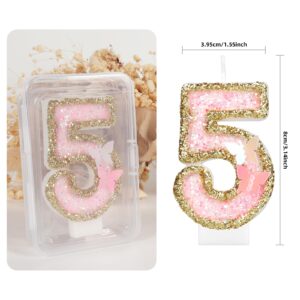 iNINGER Birthday Candle,Butterfly 16th Birthday Party Decorations for Women/Girl,Gold Pink Birthday Number 16 Candle,2.75" Large Glitter Birthday Candles Wedding Cake Topper Anniversary Party Decor