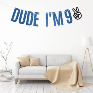 Dill-Dall Dude I'm 9 Birthday Banner, Level 9 Unlocked, 9 Year Old Hanging Sign, Kid Boys Happy 9th Birthday Party Decorations Supplies