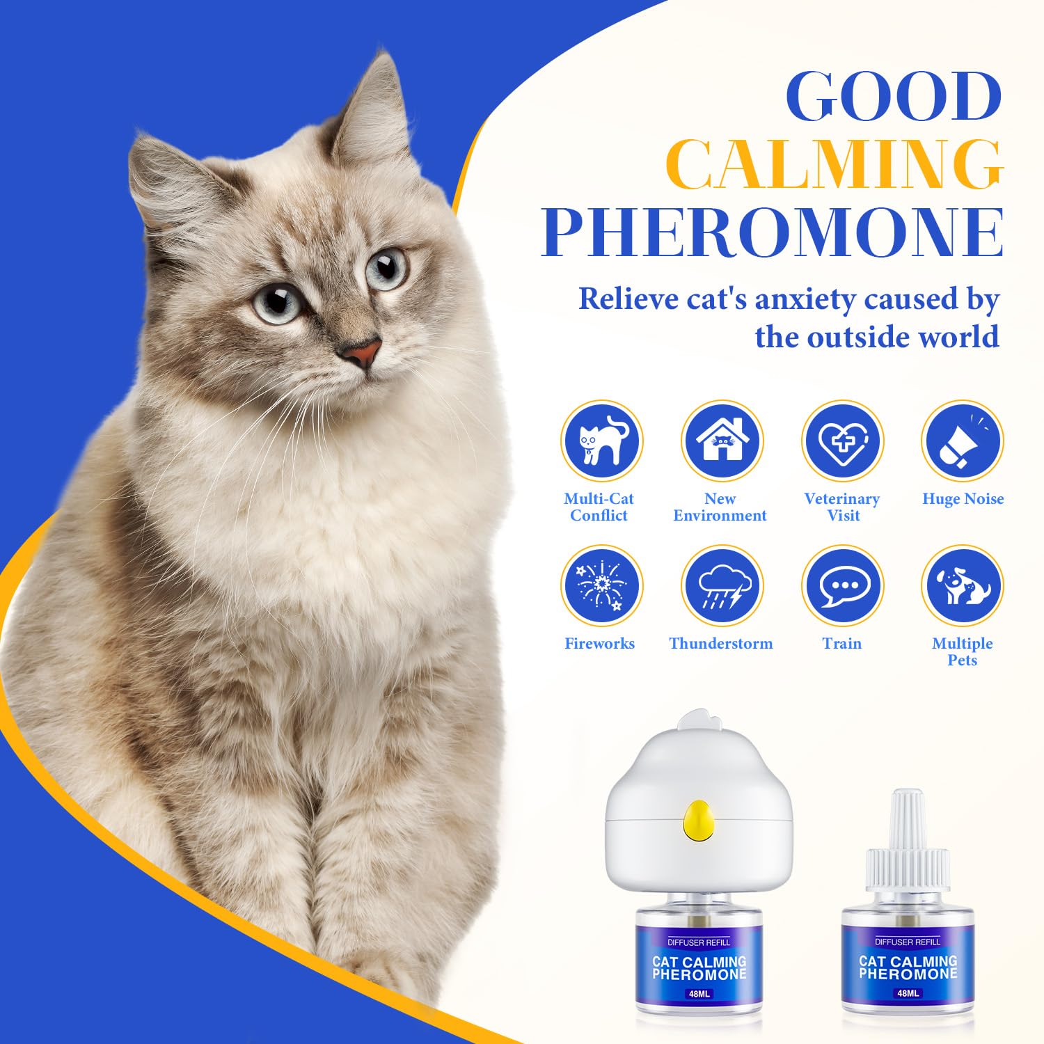 PUPMATE Ultimate 3-in-1 Cat Calming Diffuser with Pheromones - 30-Day Lasting Protection,Plug in, 2x48ml Refills. Perfect for Easing Anxiety from Environmental Changes, Travel, and Stress