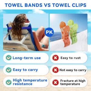 4 Pack Towel Bands, Towel Craber for Pool & Cruise Chairs, Beach Towel Clips,Towel Holder for Cruise Chairs Accessories, Perfect Alternatives for Towel Clips (2PCS Blue + 2PCS Turquoise)