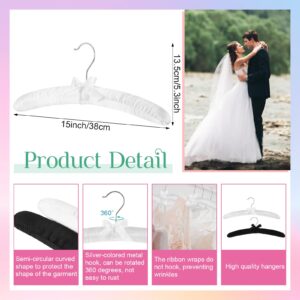 Beeveer 2 Pack 15 Inch Satin Padded Hangers Bride Groom Hanger Wedding Hangers Wedding Dress Suit Hanger White and Black No Shoulder Bump Hangers Wedding Party Suplies