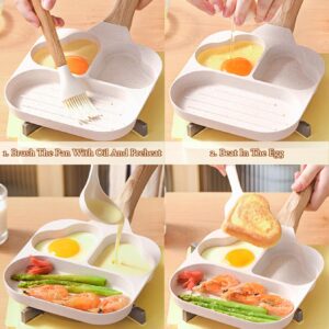 Nonstick Egg Frying Pan, 3-in-1 Nonstick Pan Divided Grill Frying Pan, Heat Resistant Handle 3 Section Skillet Mini Pancake Pan, Cooking Pan for Breakfast, Egg, Bacon and Burgers, 7.5 in (White)