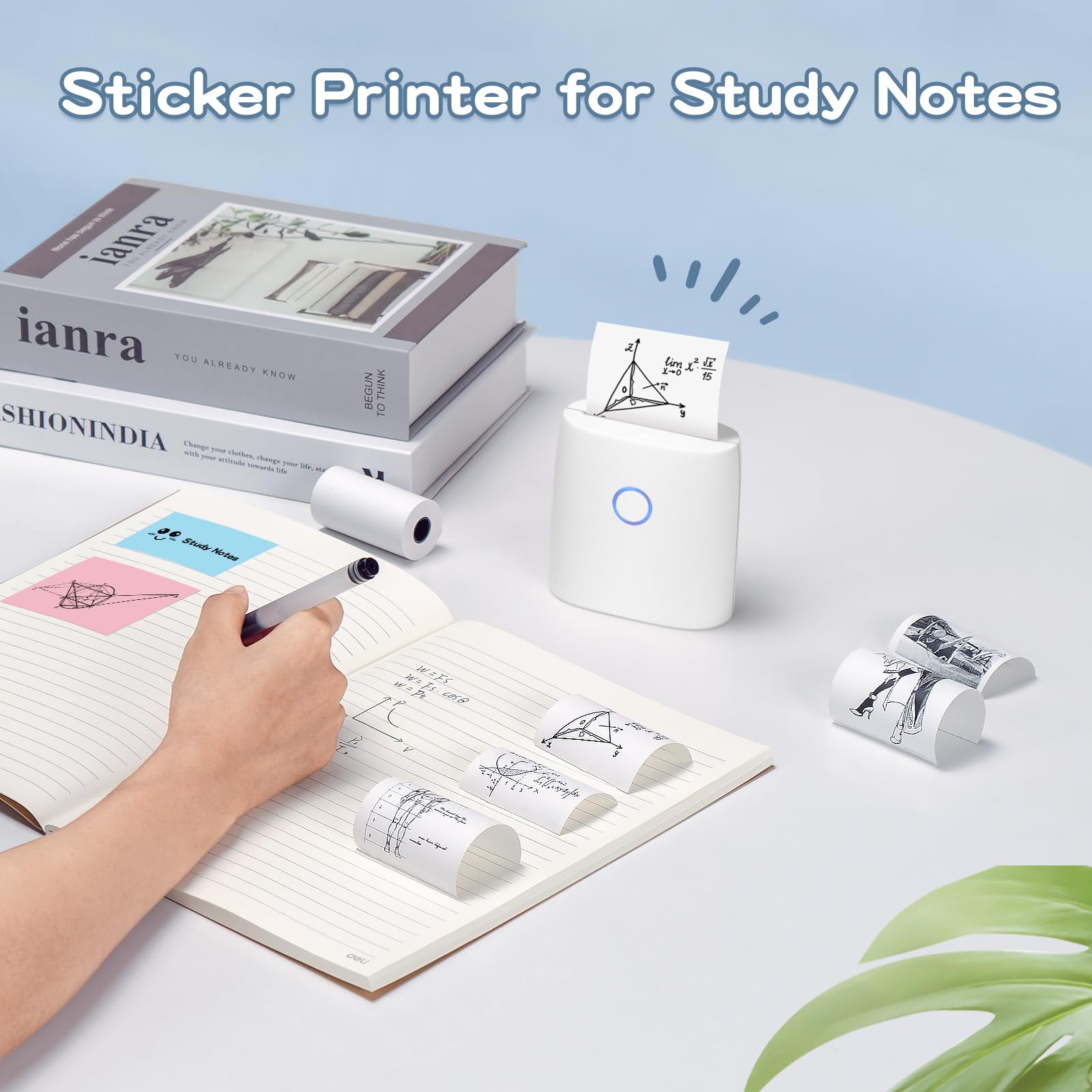 Gloryang Mini Printer, 2 Inch Bluetooth Pocket Printer Compatible with Android & iOS, Sticker Printer Maker for Study Notes, Portable Inkless Printer for Photos, DIY, Journals, White