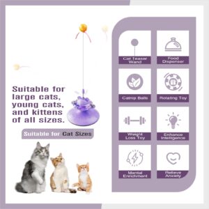 Interactive Cat Toy for Indoor Cats, Cat Treat Puzzle Feeder Toy-Cat Treat Dispenser - Cat Toys with Teaser Wand and Rotatable Design, Durable, Non-Toxic and Safe, Cat Toys for Bored Indoor (Purple)