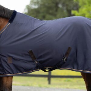 Equinavia Vind Lightweight Stable Blanket for Horses | No Fill Sheet with Wither Relief - Navy - 74 in