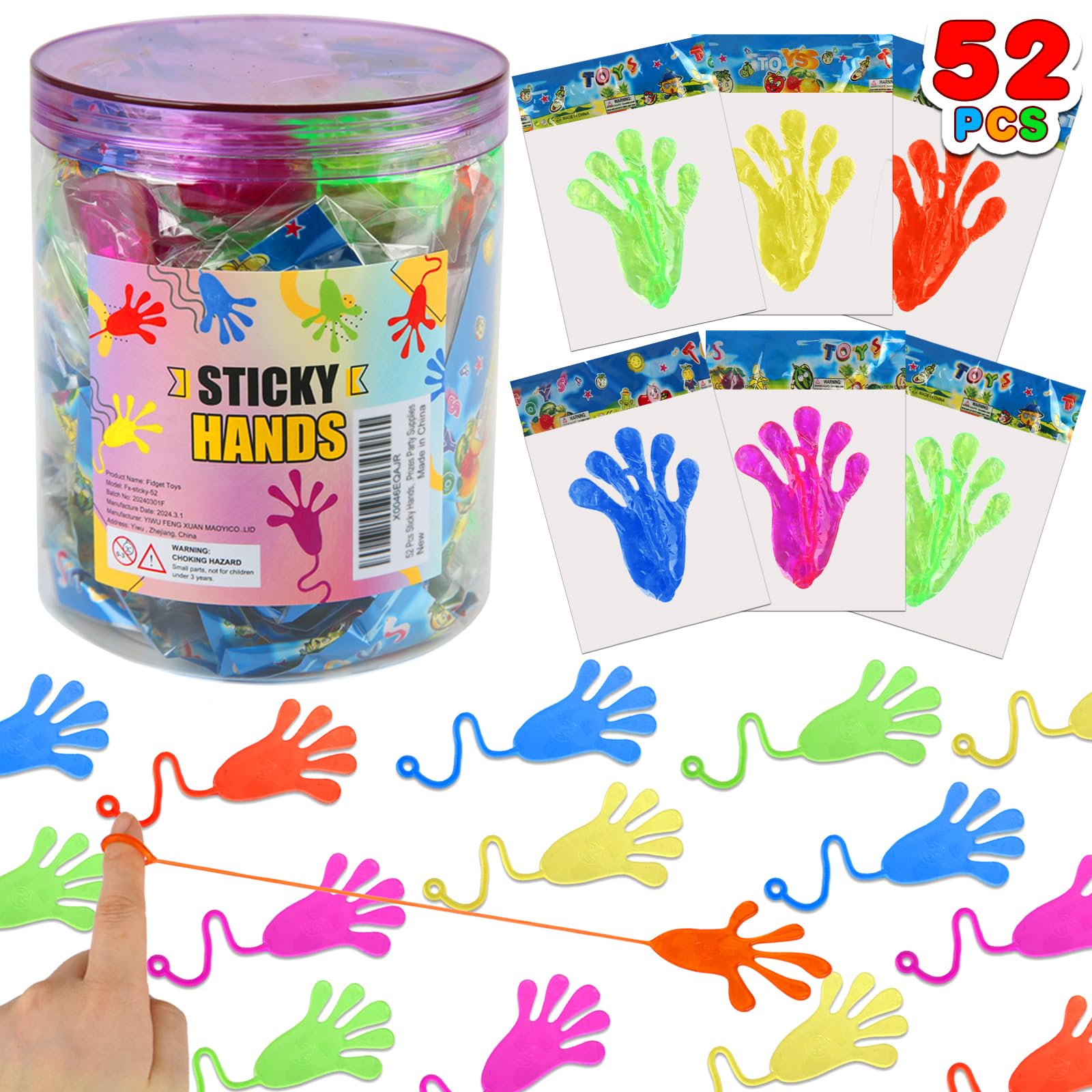 52 pcs Sticky Hands, Party Favors for Kids 4-8 8-12 Goodie Bag Stuffers Treasure Box Prizes Mini Stretchy Hands Fidget Toys Adults Party Supplies Birthday Gifts for Boys Girls Teens