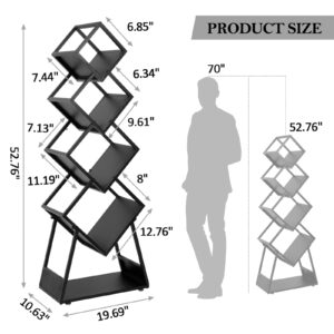 jxgzyy Bookshelf 5 Tier Geometric Modern Bookcase Industrial Style Metal Bookshelf Display Storage Rack for Books Decors Cds in Office Living Room Corner Floor Standing Bookcase