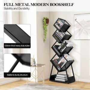 jxgzyy Bookshelf 5 Tier Geometric Modern Bookcase Industrial Style Metal Bookshelf Display Storage Rack for Books Decors Cds in Office Living Room Corner Floor Standing Bookcase