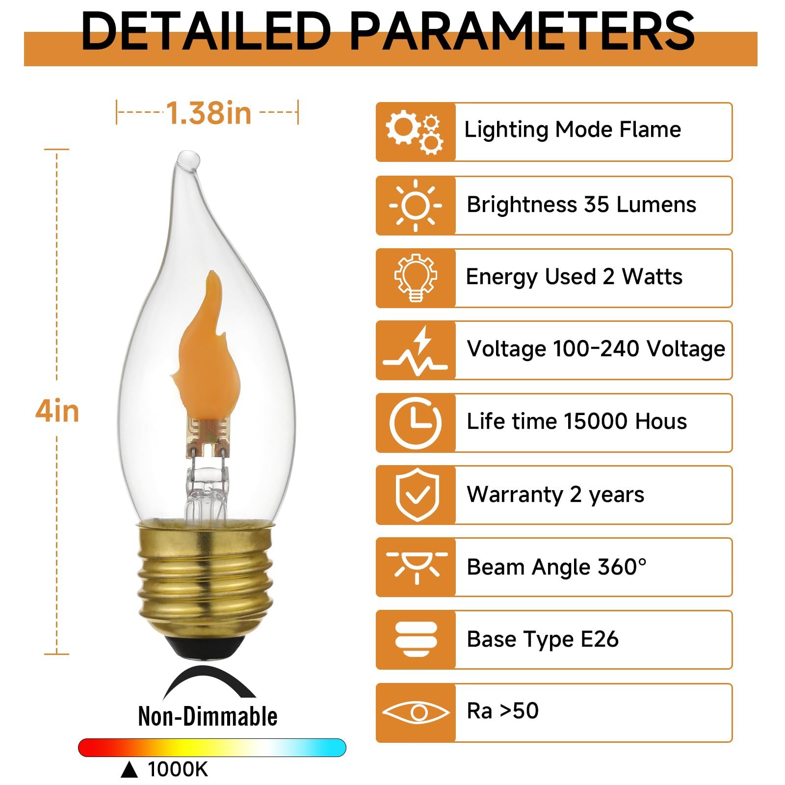 XIAOKALAMI LED Flame Effect Light Bulb E26 Flickering Candle Light Bulbs Crystal Clear Candle Bulb for E26 Edison Base (Non-Dimmable, C11/C35(2pack))