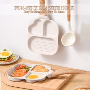 Nonstick Egg Frying Pan, 3-in-1 Nonstick Pan Divided Grill Frying Pan, Heat Resistant Handle 3 Section Skillet Mini Pancake Pan, Cooking Pan for Breakfast, Egg, Bacon and Burgers, 7.5 in (White)