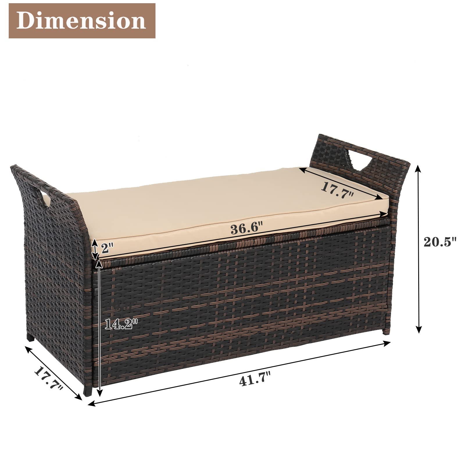 BAYUELSWU 33Gallon Outdoor Wicker Storage Bench with Removable Cushion, Waterproof PE Rattan Deck Box with Handles for Patio Furniture Cushions, Toys and Garden Tools (Brown)