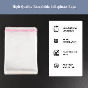 Miraclekoo 200Pcs 4-5/8 x 5-3/4 Inch Resealable Cello Cellophane Bags,Thick Greeting Card Clear Plastic Sleeves - Fit A2 Card Envelope Photos Cookie Candy