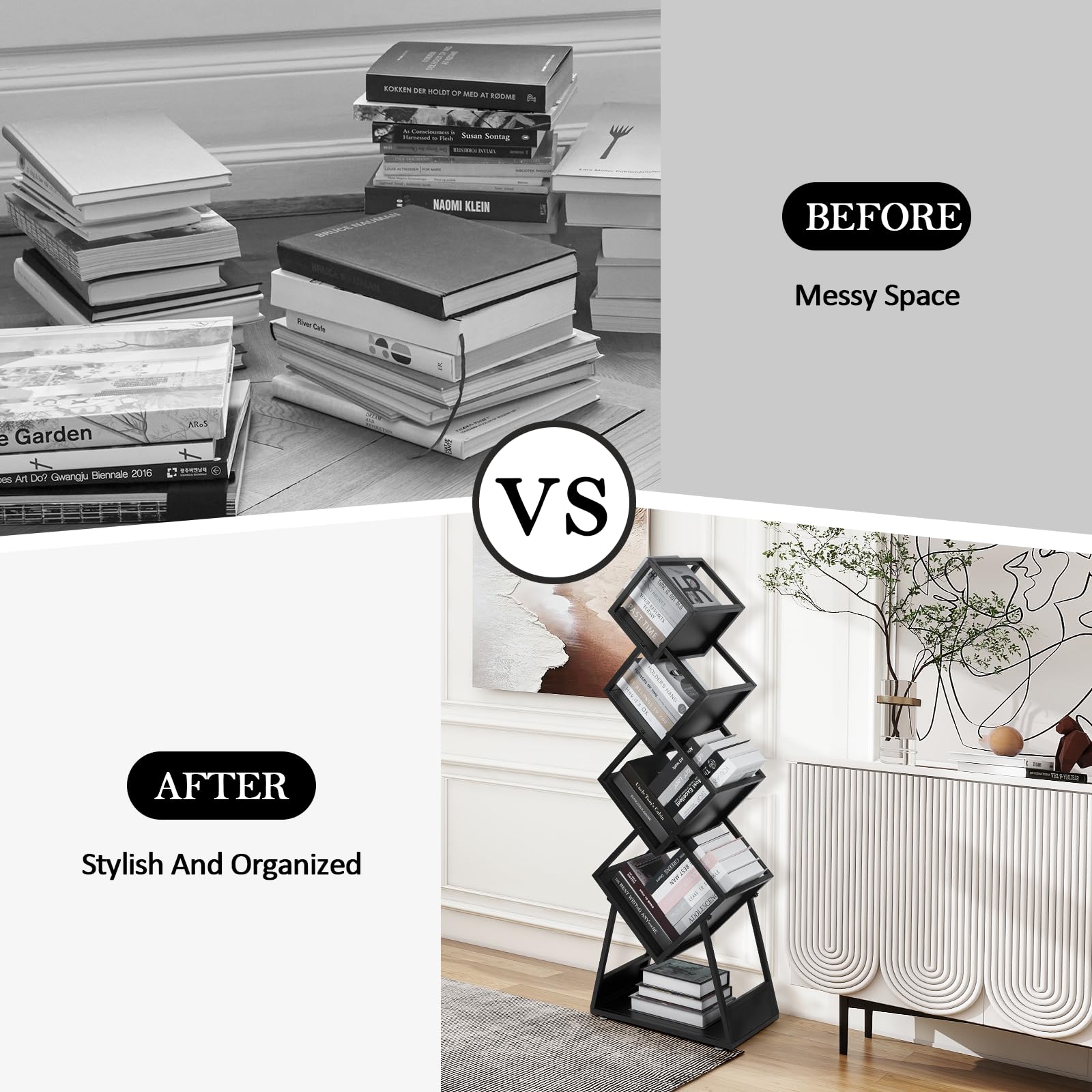 jxgzyy Bookshelf 5 Tier Geometric Modern Bookcase Industrial Style Metal Bookshelf Display Storage Rack for Books Decors Cds in Office Living Room Corner Floor Standing Bookcase