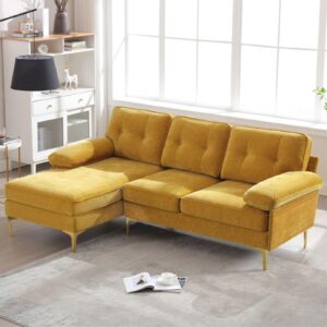 apicizon yellow couch l-shaped sofa couch convertible sectional sofa couch with tufted cushion, 3 seater sofa small couch for living room apartments, chenille