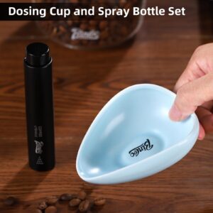 Bincoo Coffee Bean Dosing Cup and RDT Spray Bottle Set, Coffee Bar Accessories,Ceramic Single Dosing Tray For Coffee or Tea. Spray For Reducing Coffee Power Static (blue)