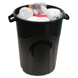 BMHSN 32 Gallon Heavy Duty Plastic Garbage Can, Included Lid, Indoor/Outdoor, Black