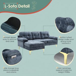 Apicizon 82" Sectional Sofa Cloud Couches, Modern L-Shaped Sofa Chaise Sleeper for Living Room, Convertible Sofa Couch with Cushion for Apartment, Blue Chenille