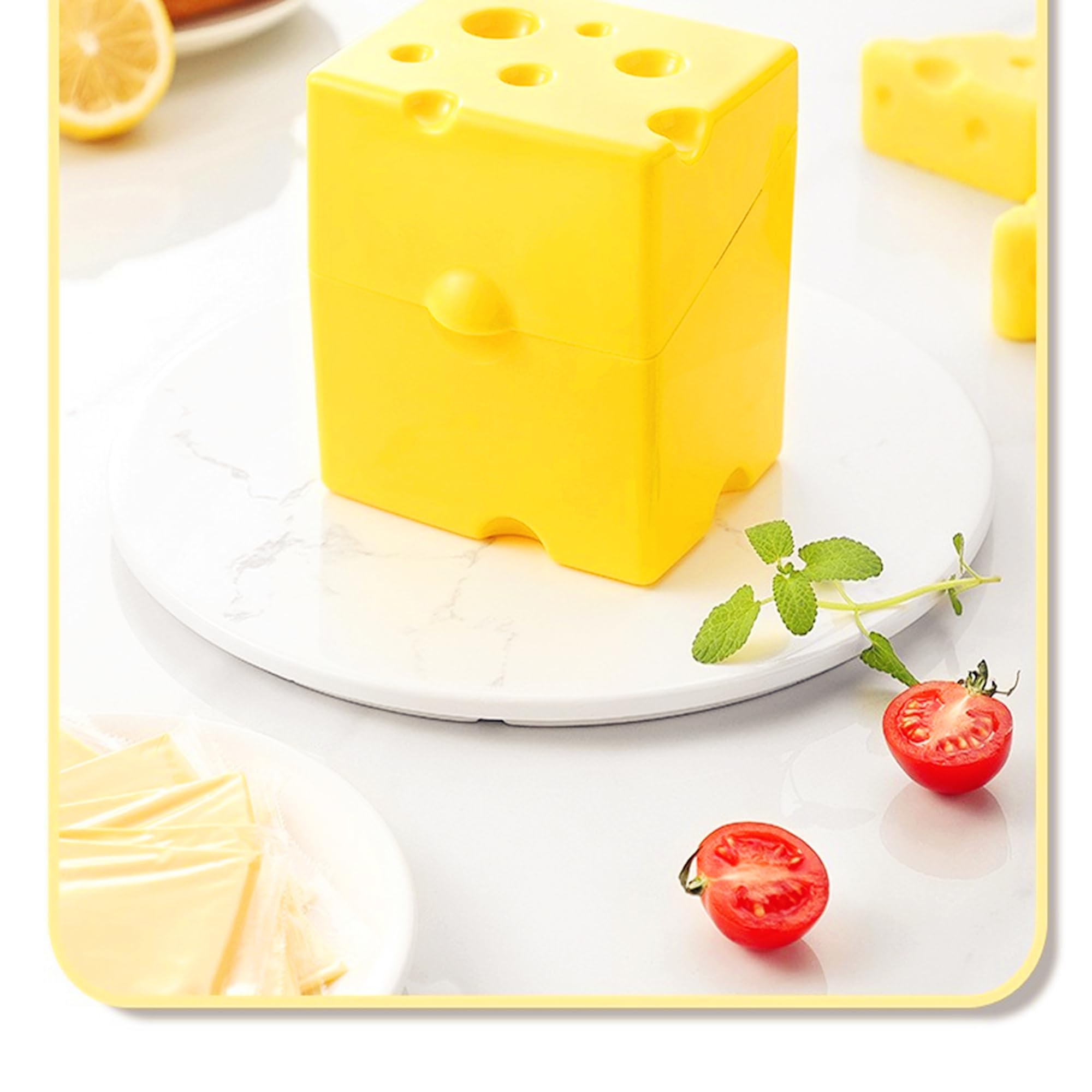 CREHNIL Cow Cheese Slice Holder Storage Container For Refrigerator Sliced Shredded Keeper Containers For Fridge (Yellow)