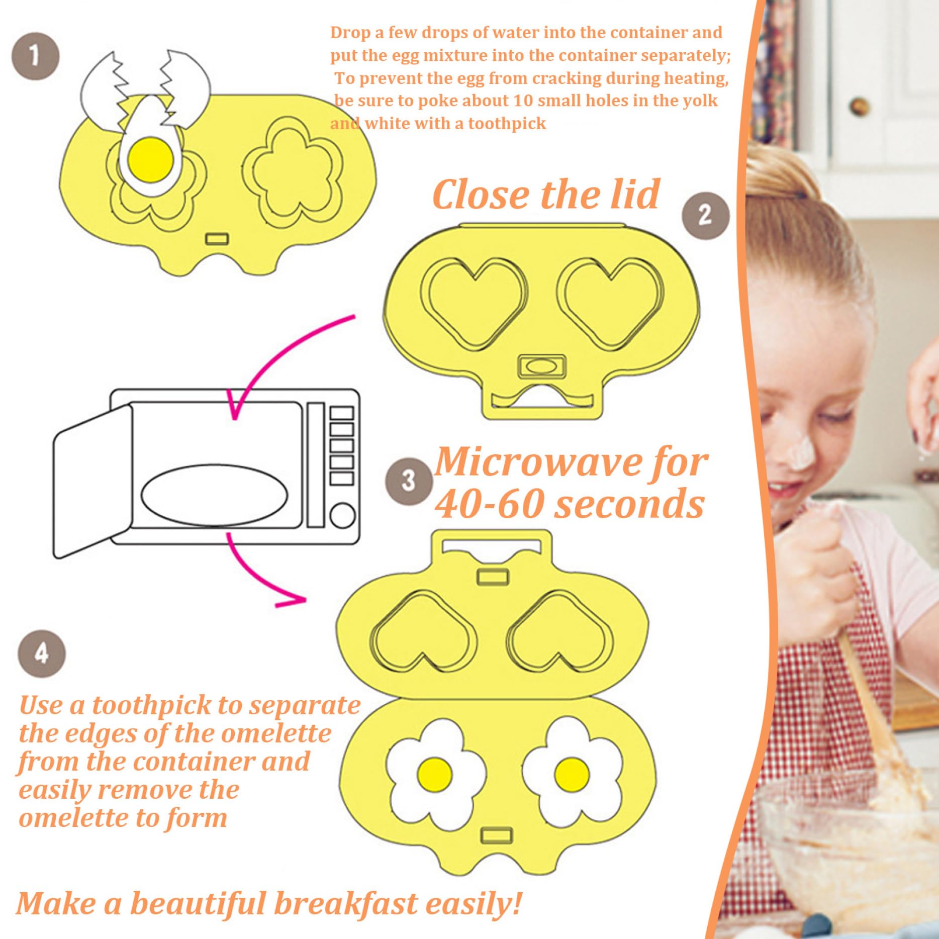 Egg Poachers, Microwave Egg Poacher 2-Cavity Microwave Egg Cooker Food Grade Plastic Microwave Egg Maker Flower ＆ Heart Shaped Egg Poacher for Low-Calorie Breakfasts