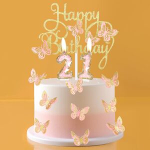 iNINGER Birthday Candle,Butterfly 16th Birthday Party Decorations for Women/Girl,Gold Pink Birthday Number 16 Candle,2.75" Large Glitter Birthday Candles Wedding Cake Topper Anniversary Party Decor