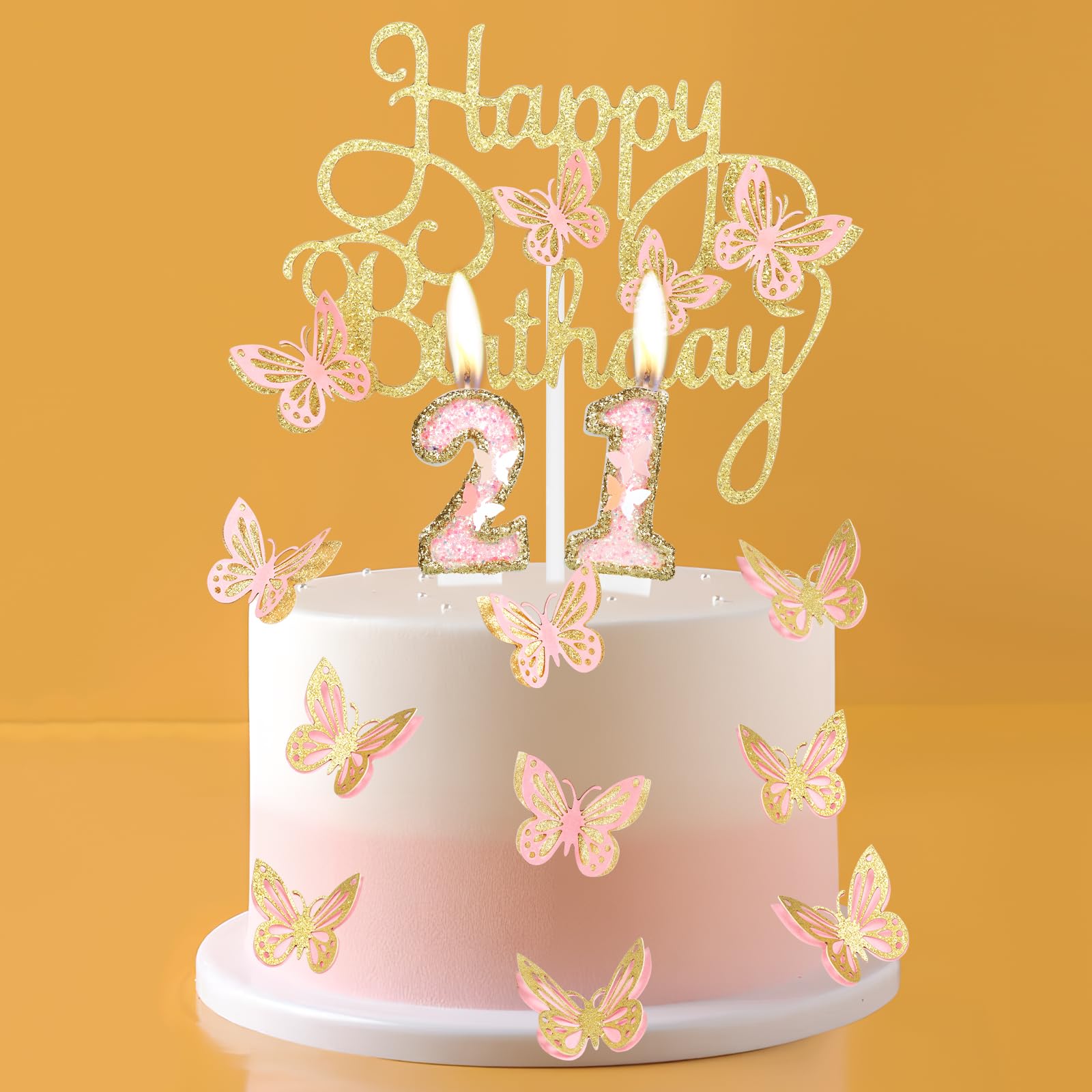 iNINGER Birthday Candle,Butterfly 16th Birthday Party Decorations for Women/Girl,Gold Pink Birthday Number 16 Candle,2.75" Large Glitter Birthday Candles Wedding Cake Topper Anniversary Party Decor