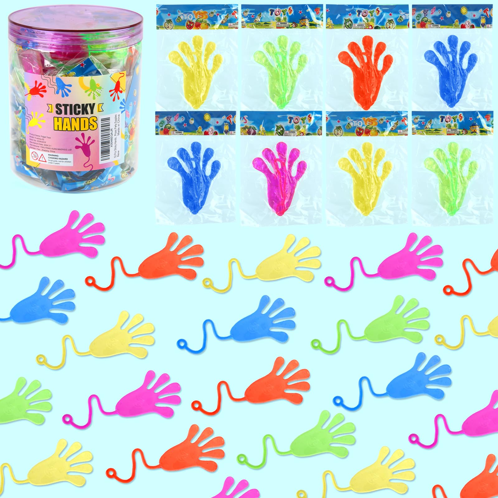 52 pcs Sticky Hands, Party Favors for Kids 4-8 8-12 Goodie Bag Stuffers Treasure Box Prizes Mini Stretchy Hands Fidget Toys Adults Party Supplies Birthday Gifts for Boys Girls Teens