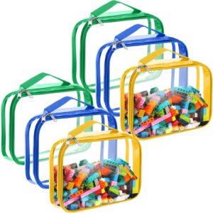 6 packs toy storage bags,clear pvc zippered puzzles organizing bags,travel waterproof organizer toy bags for puzzles,toys,book,board games,building blocks,small toys,toiletries(yellow&blue&green)