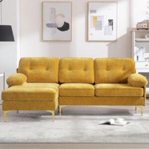 Apicizon Yellow Couch L-Shaped Sofa Couch Convertible Sectional Sofa Couch with Tufted Cushion, 3 Seater Sofa Small Couch for Living Room Apartments, Chenille