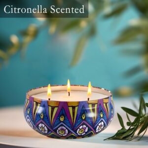 Citronella Candles 4 Pack 56oz in Total, Outdoor Large Candles 3-Wick Burning for 300 Hours, Hand Poured Non-Toxic Citronella Candles Suitable for Garden, Patio, Camping, Picnic and Barbecue