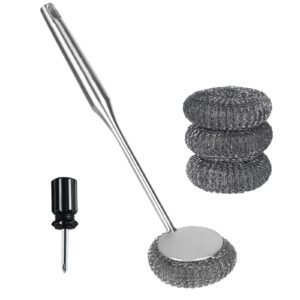 generic stainless steel long-handled steel wool brush, grill brush bristle free with replaceable brush heads,metal scrubbers for cleaning dishes，dish scrubber with handle