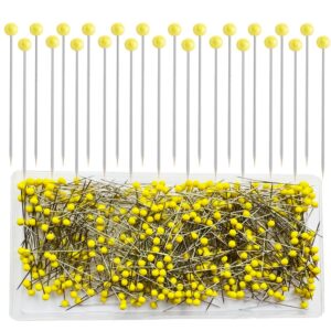 sunenlyst 500 pcs straight pins, 1.75in quilting pins long yellow glass ball head sewing pins for fabric, stainless steel dressmaker for sewing, crafts, jewelry making, diy