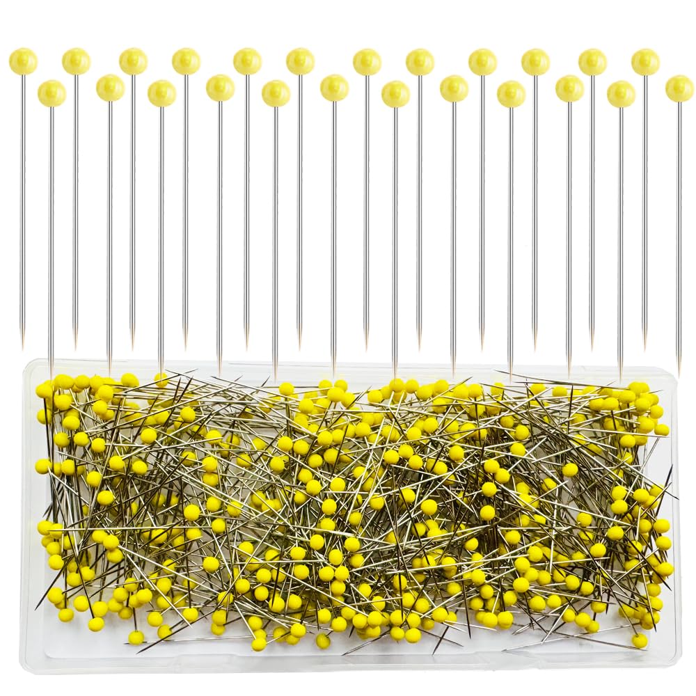 Sunenlyst 500 PCS Straight Pins, 1.75IN Quilting Pins Long Yellow Glass Ball Head Sewing Pins for Fabric, Stainless Steel Dressmaker for Sewing, Crafts, Jewelry Making, DIY