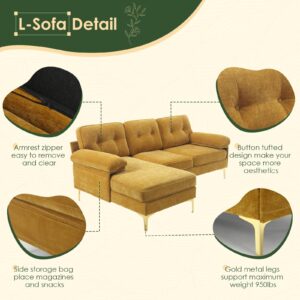 Apicizon Yellow Couch L-Shaped Sofa Couch Convertible Sectional Sofa Couch with Tufted Cushion, 3 Seater Sofa Small Couch for Living Room Apartments, Chenille