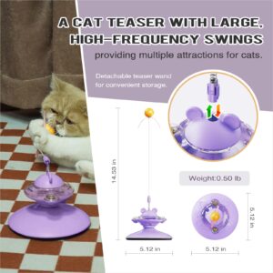 Interactive Cat Toy for Indoor Cats, Cat Treat Puzzle Feeder Toy-Cat Treat Dispenser - Cat Toys with Teaser Wand and Rotatable Design, Durable, Non-Toxic and Safe, Cat Toys for Bored Indoor (Purple)